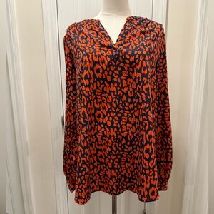 Dalia Collection Vibrant Orange and Navy Blouse